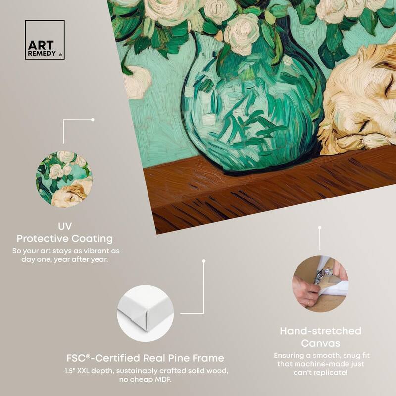 Rose Vase Puppy Canvas by Art Remedy, Gallery Wrapped