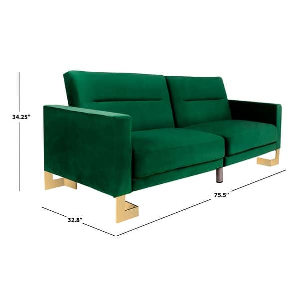 SAFAVIEH Tribeca Emerald Brass Foldable Futon Bed - 75.6" W x 31.1" D x 33.3" H