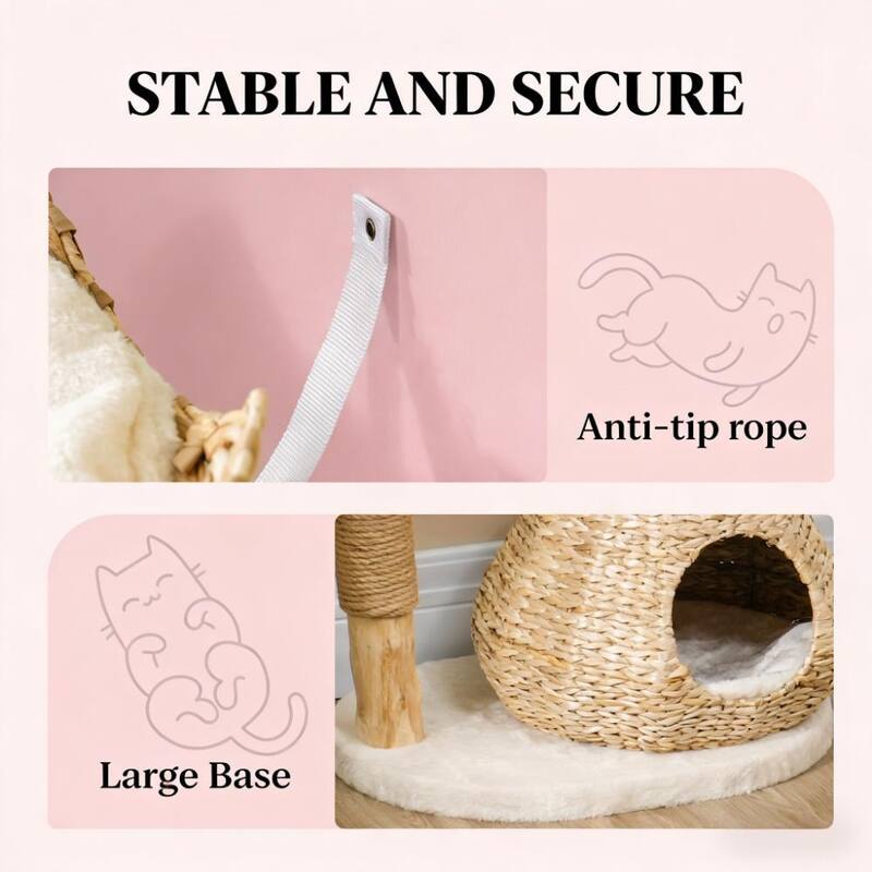 Cat Tree,Cat Tree for Indoor Cats with Wooden Cat Scratching Posts Soft and plush while featuring double cushions