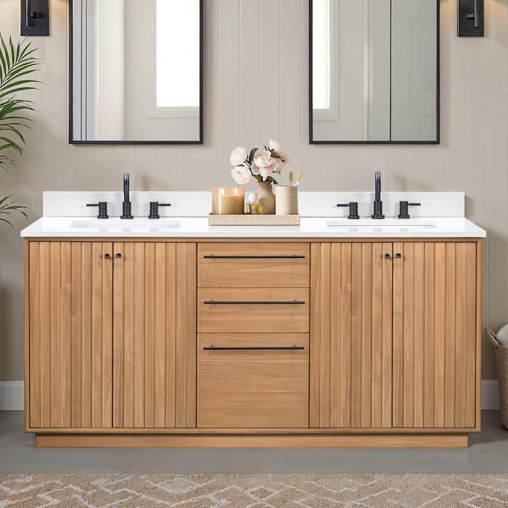 Avanity Parker Bathroom Vanity in Natural Teak with White Engineered Stone Top