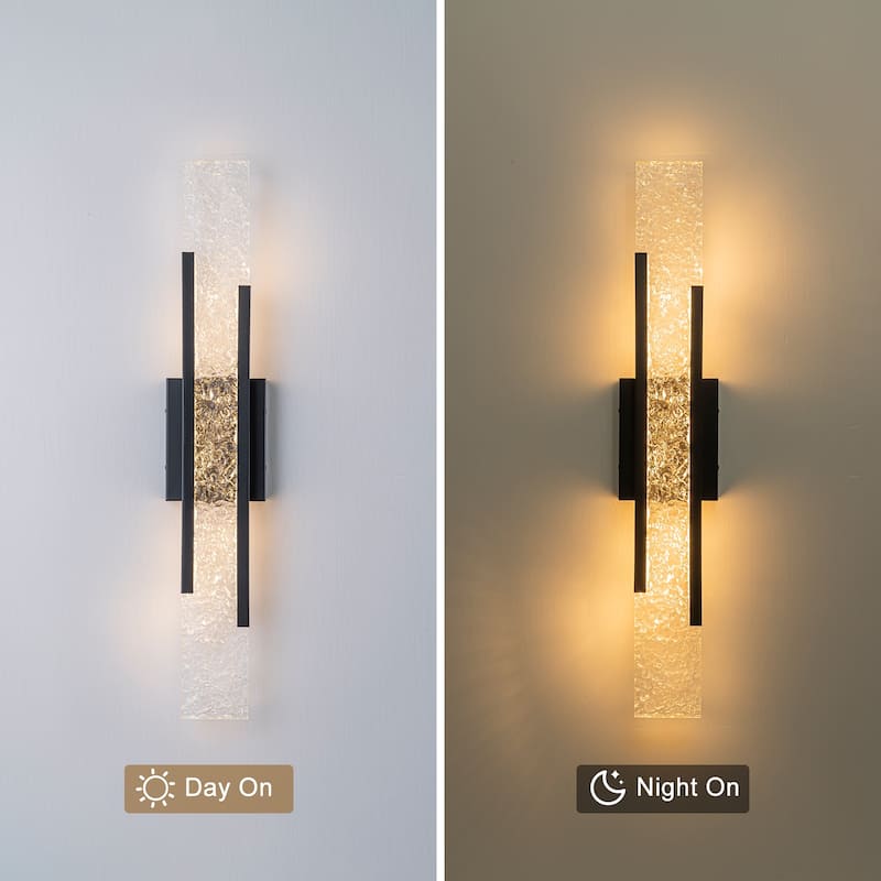 Black Metal Rectangular Water Pattern LED Dimmable Wall Sconce