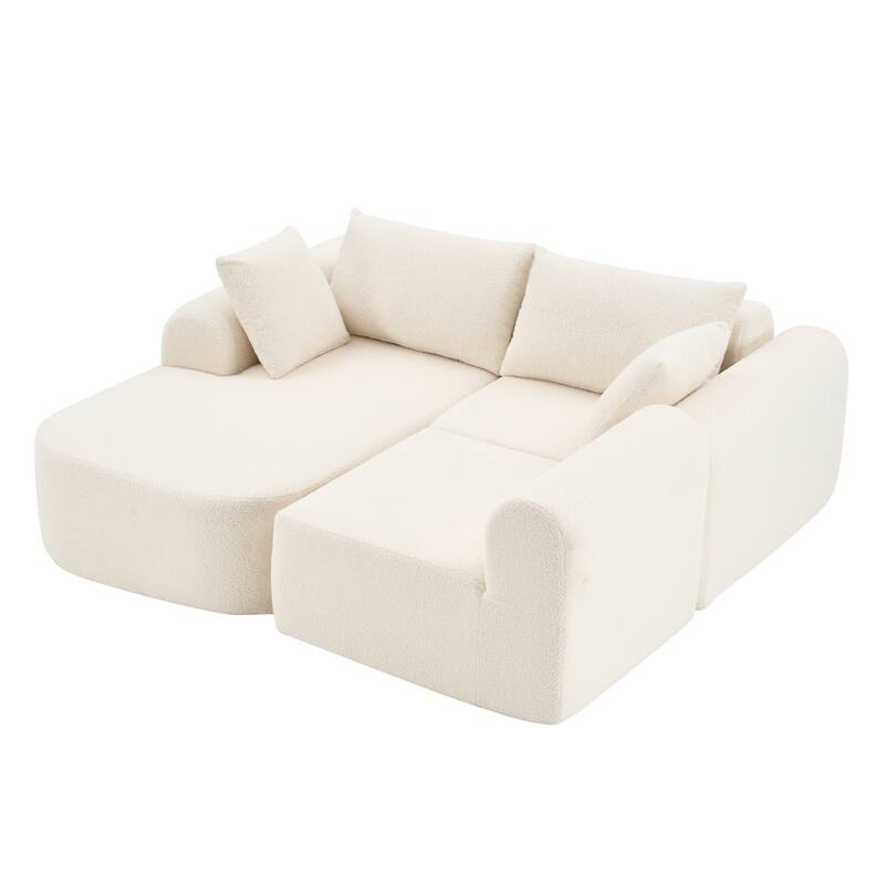 Dovelina Teddy Fabric Foam-Filled Sleeper Sofa Chaise for Living Room