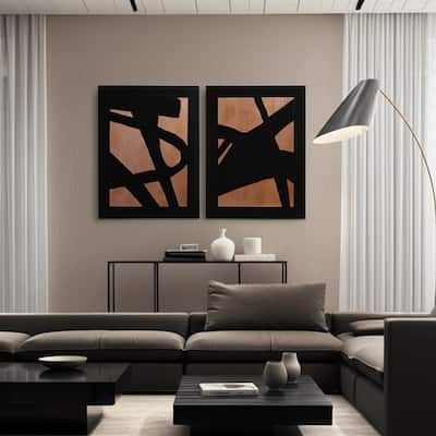 Wood Canvas Wall Arts Abstract Brush Strokes (Set of 2) - 48" Black