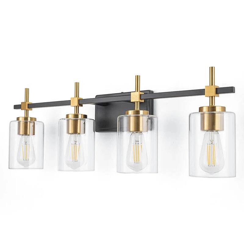 Jasper Black &Gold Clear Glass 4-Light Bathroom Vanity Light