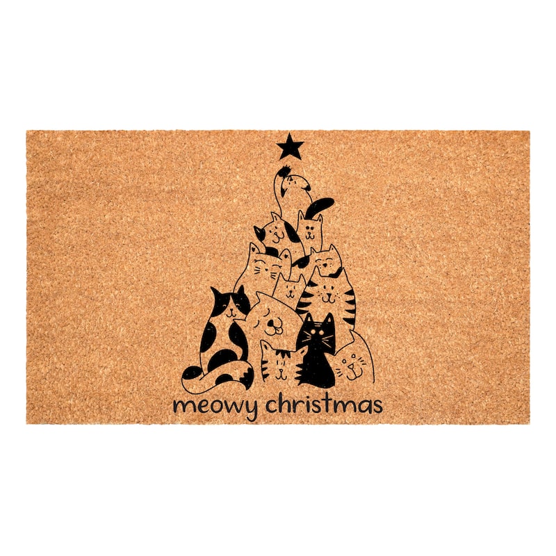 HomeRoots 17" X 29" Brown And Black Christmas Outdoor Coir Door Mat - 17.00' X '29.00
