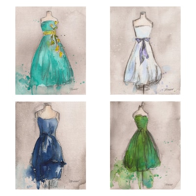 Aqua Dream, Little Blue Dress, Emerald Green, White Dress by Lauren Maurer Canvas Art Prints