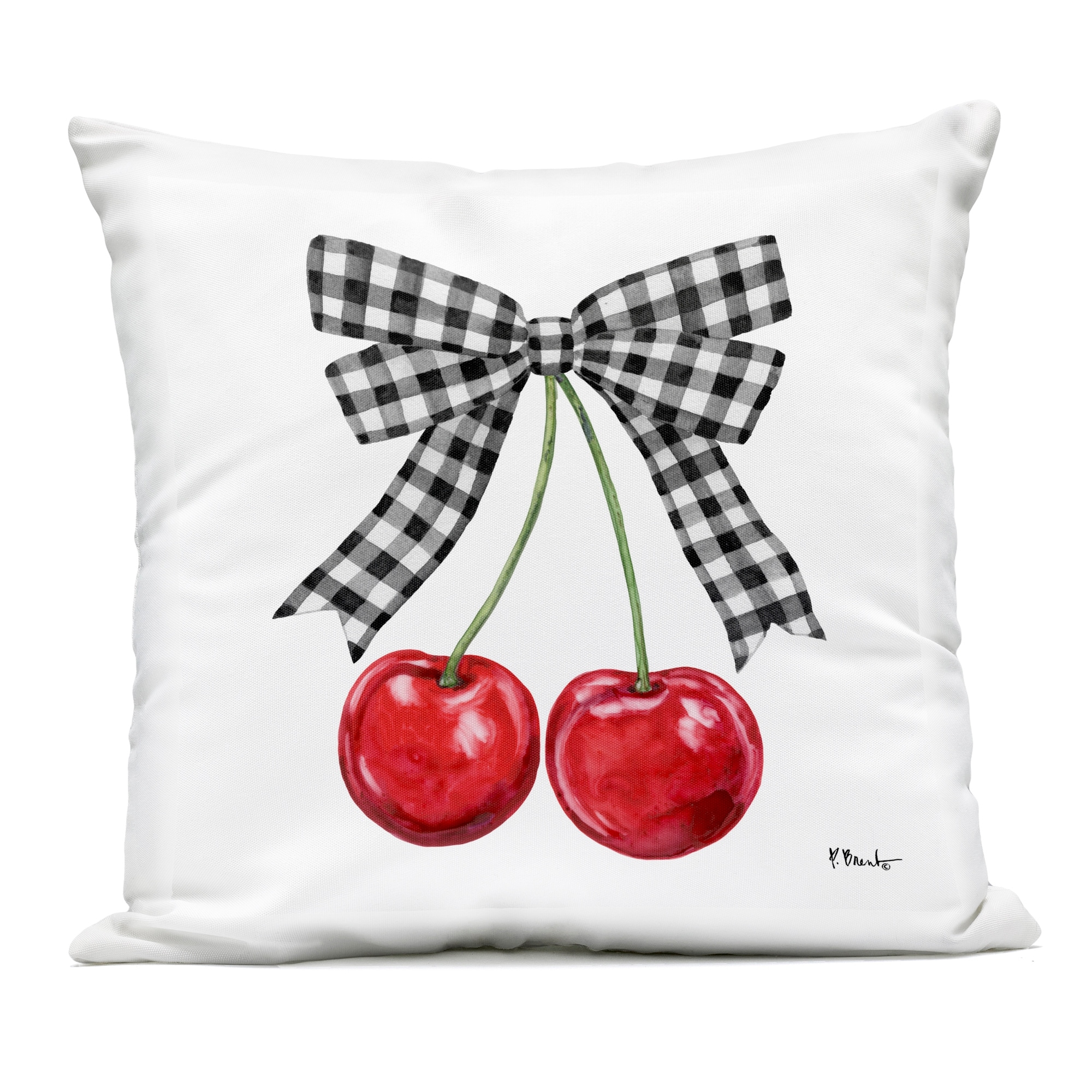 Stupell Lucky Cherries & Plaid Bow Outdoor Throw Pillow Design By Paul Brent
