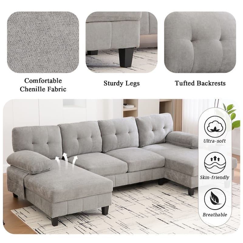 103.5" Chenille Fabric U-shaped Sectional Sofa with Dual Chaise Lounges