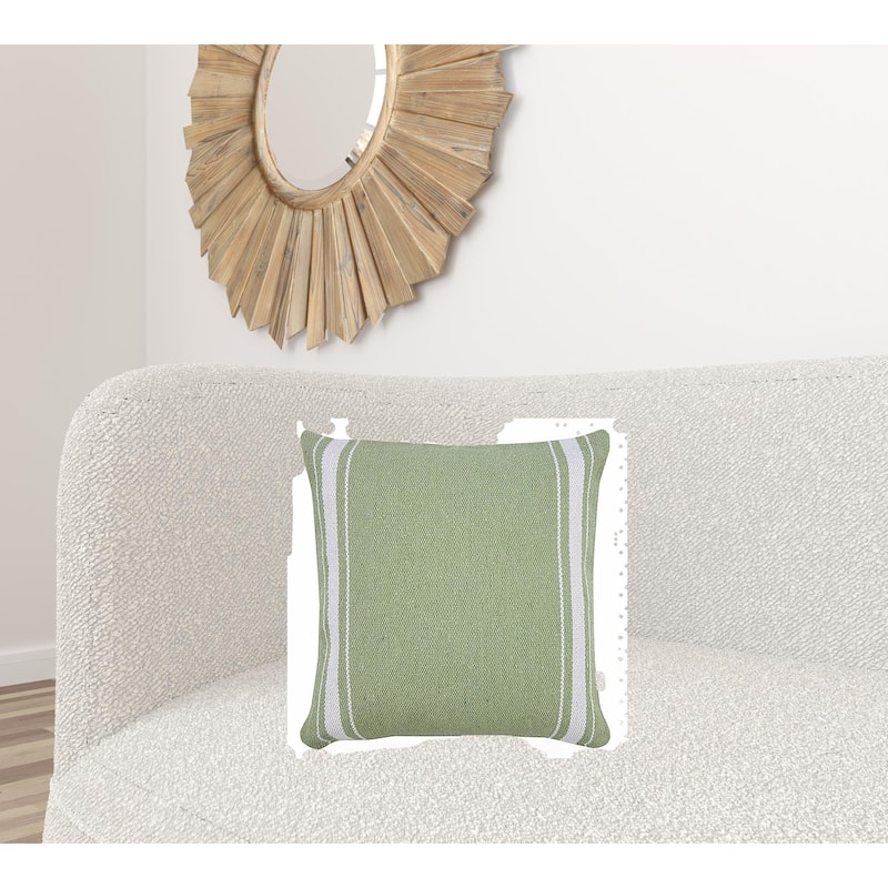 HomeRoots 20" X 20" Green And White 100% Cotton Geometric Zippered Pillow