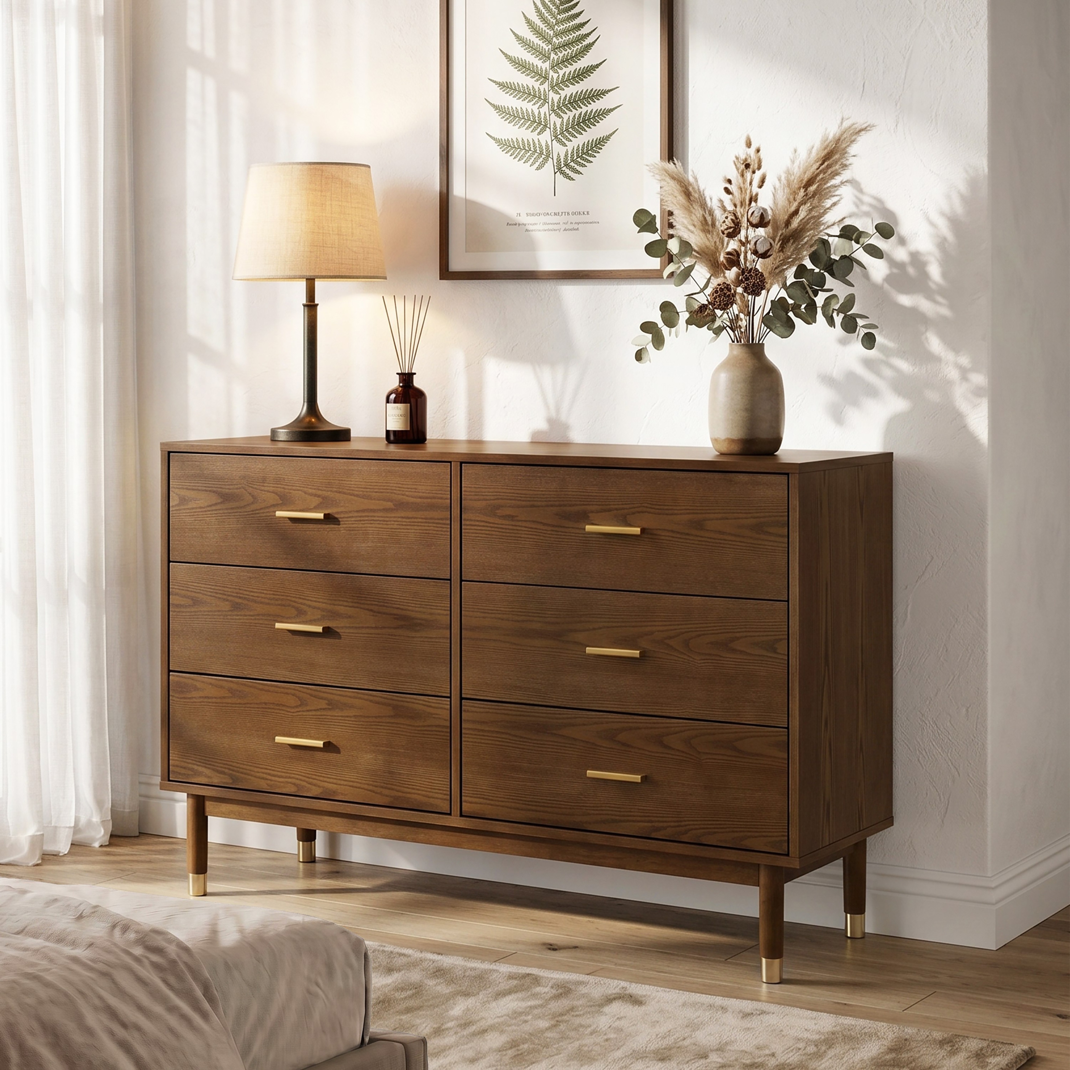 Furniture of America Korva Mid-Century Modern Walnut Wood 6-Drawer Dresser