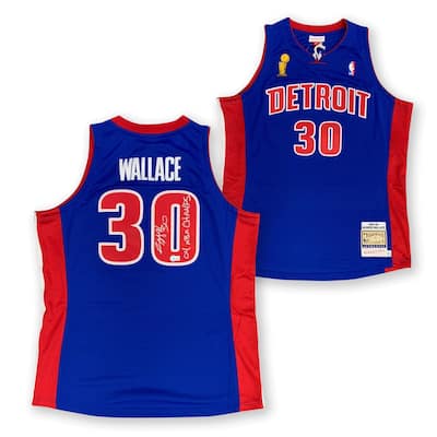 Rasheed Wallace Autographed Detroit Pistons Signed Mitchell & Ness Authentic Basketball Jersey 04 NBA CHAMPS Beckett COA