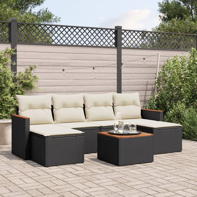 vidaXL Garden Sofa Set Black - 21.7 x 21.7 x 14.6 - Black and cream With table