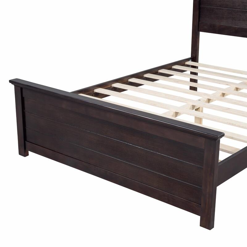 Farmhouse Wooden Platform Bed with Curled Design Headboard and Footboard