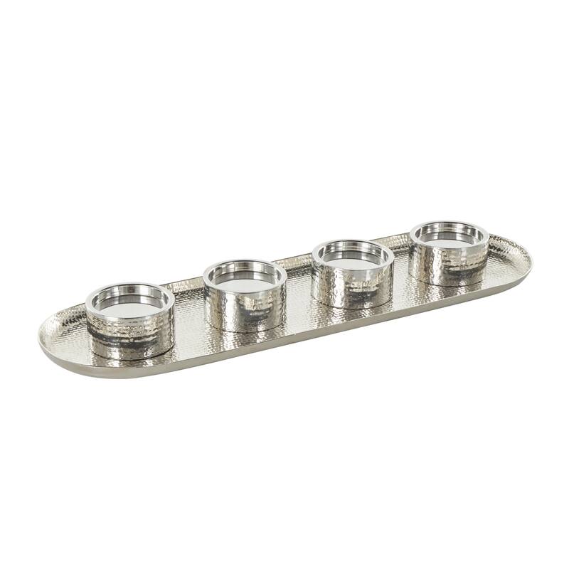 Stainless Steel Metal 4 Candle Candelabra with Attached Tray - Silver or Gold - Roche River Decor