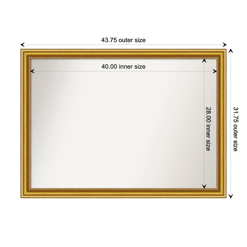 Townhouse Gold Framed Non-Beveled Custom Wall Mirror, Bathroom Vanity Mirror - Outer Size: 43.75 x 31.75
