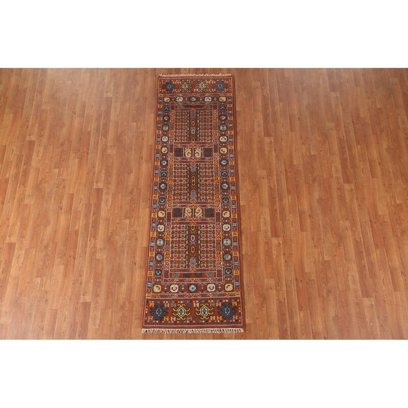 Orange Khotan Runner Rug Hand-Knotted Wool Carpet - 2'6"x 8'0"