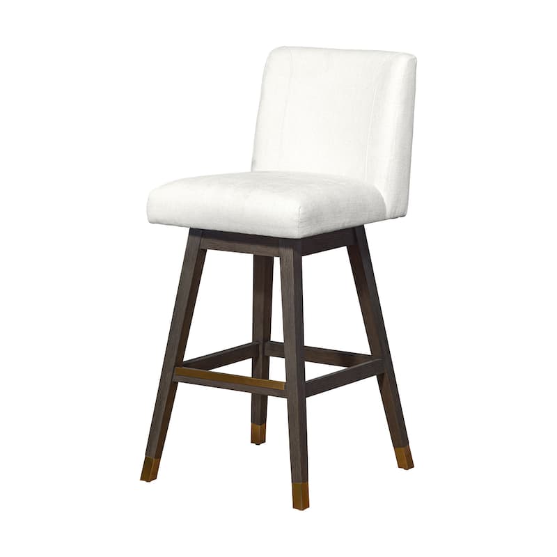 HomeRoots 30" Pearl and Gray Upholstered and Solid Wood Bar Height Swivel Bar Chair