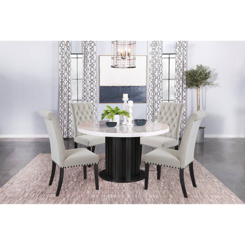 Belinda Rustic Espresso and White Dining Table with Pedestal Base