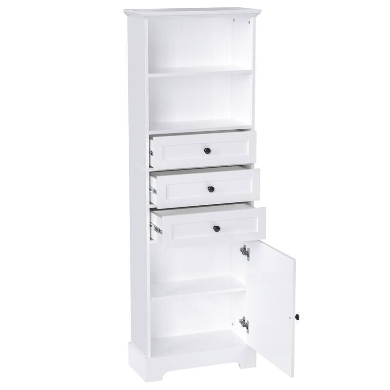 Modern Bathroom Cabinet Tall Storage Cabinet with 3 Drawers Open Storage Rack and Adjustable Shelves, for Bathroom