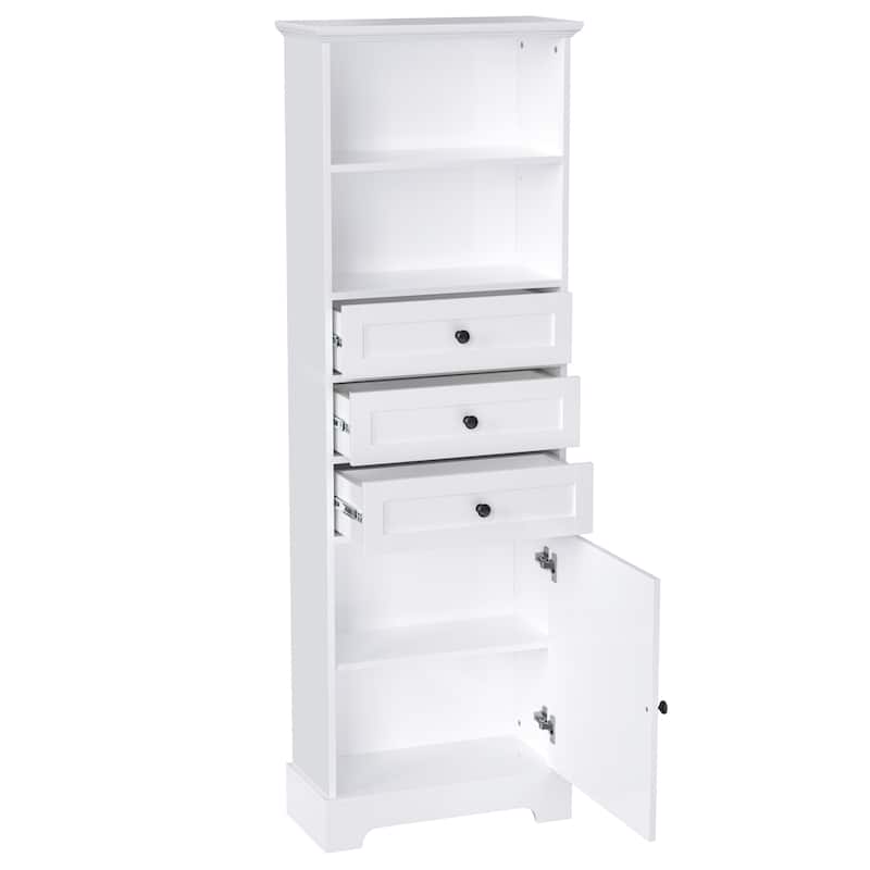 Roomfitters Tall Storage Cabinet with 3 Drawers Adjustable Shelves for Bathroom Study or Office Painted MDF Board