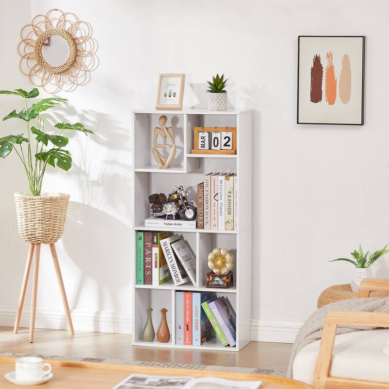Javlergo 4-Tier Bookcase with Storage Shelves, Modern Home Office Bookshelf, Vertical or Horizontal - White