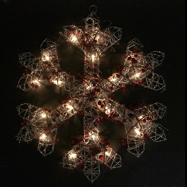 Shop 19 Lighted Silver Glittered Berry Rattan Snowflake Christmas