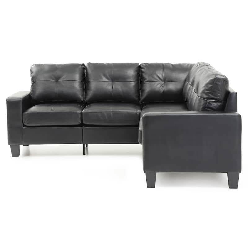 Tufted Faux Leather L Shape Sectional Sofa - 82" - Black