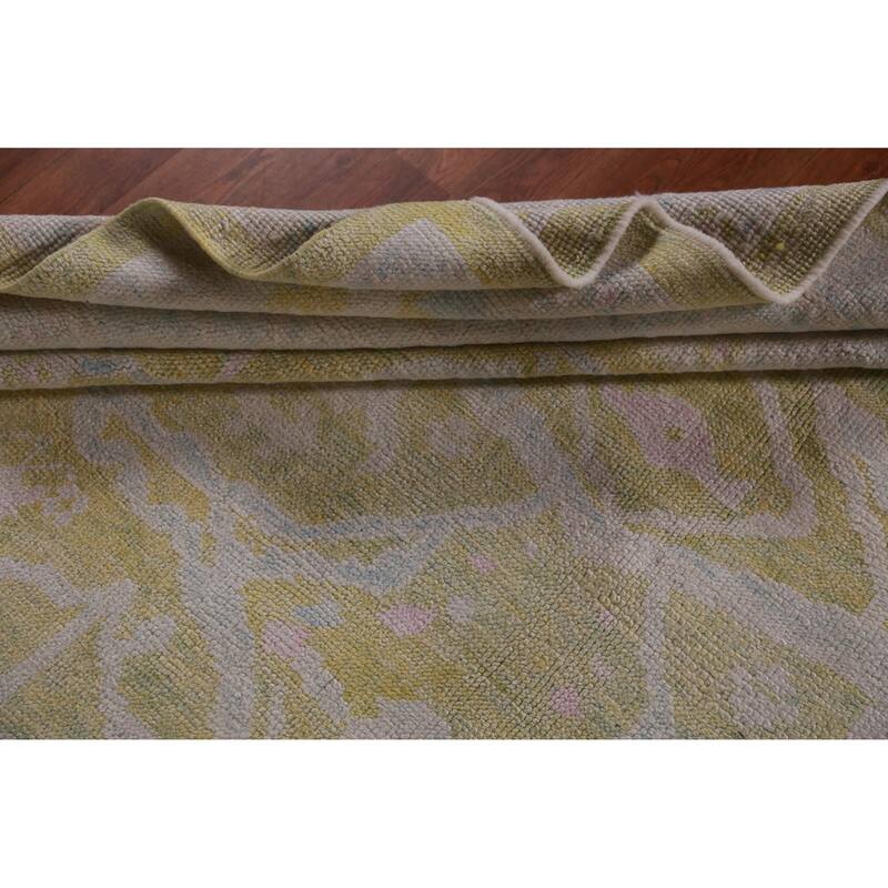 Hand Knotted Oriental 100% Wool Carpet Transitional All-Over Green Oushak Area Rug - 10' 11'' X 8' 0''