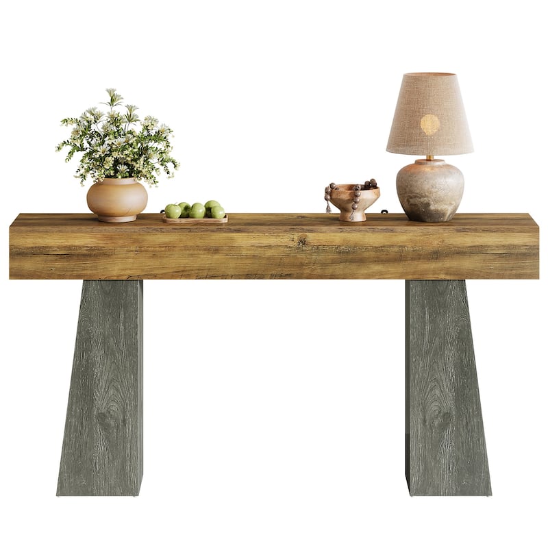 Industrial Console Table with Heavy-Duty Double Pedestal for Entryway