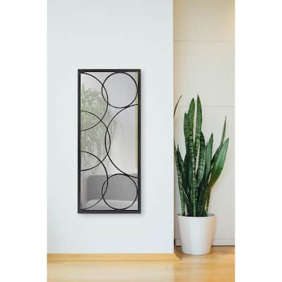 Allan Andrews Rectangular Metal Framed Black Wall Mirror with Circular Overlays - 47"H x 21"W