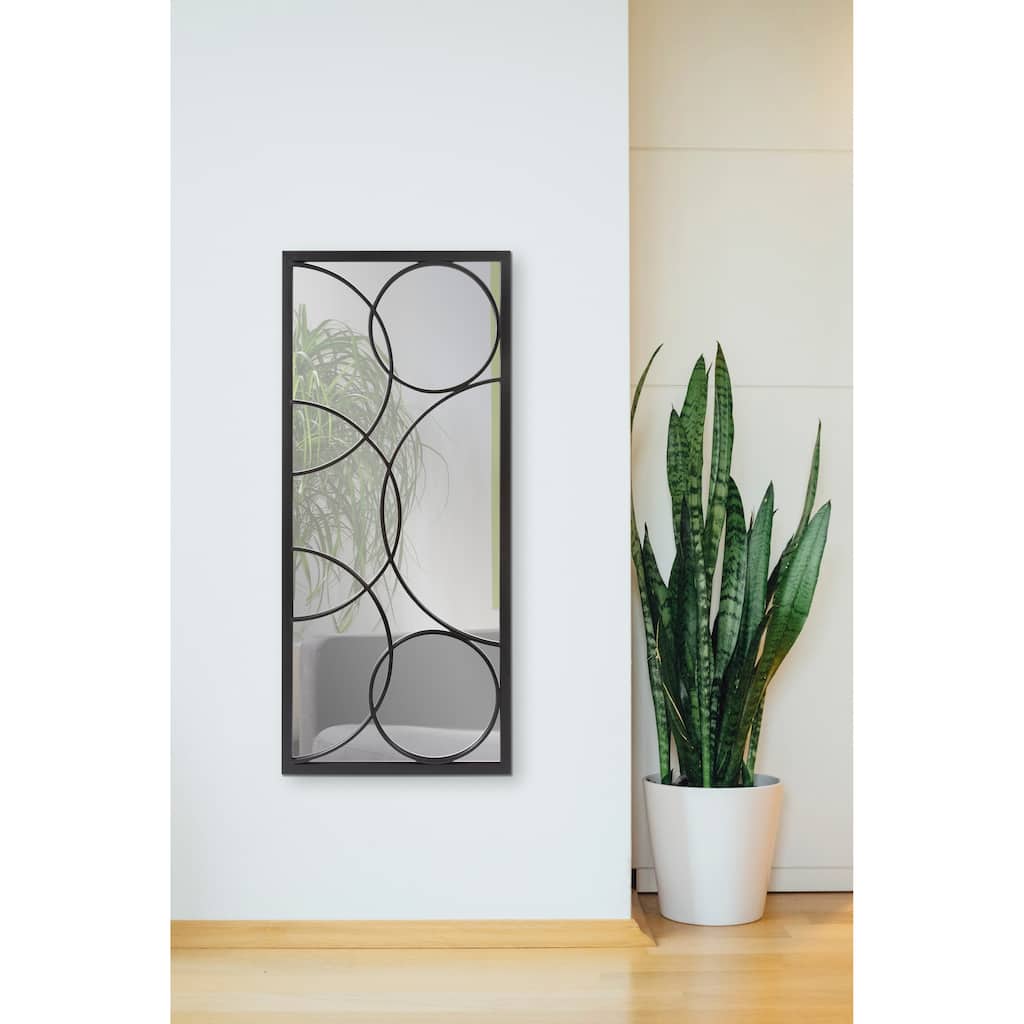 Allan Andrews Rectangular Metal Framed Black Wall Mirror with Circular Overlays - 47"H x 21"W