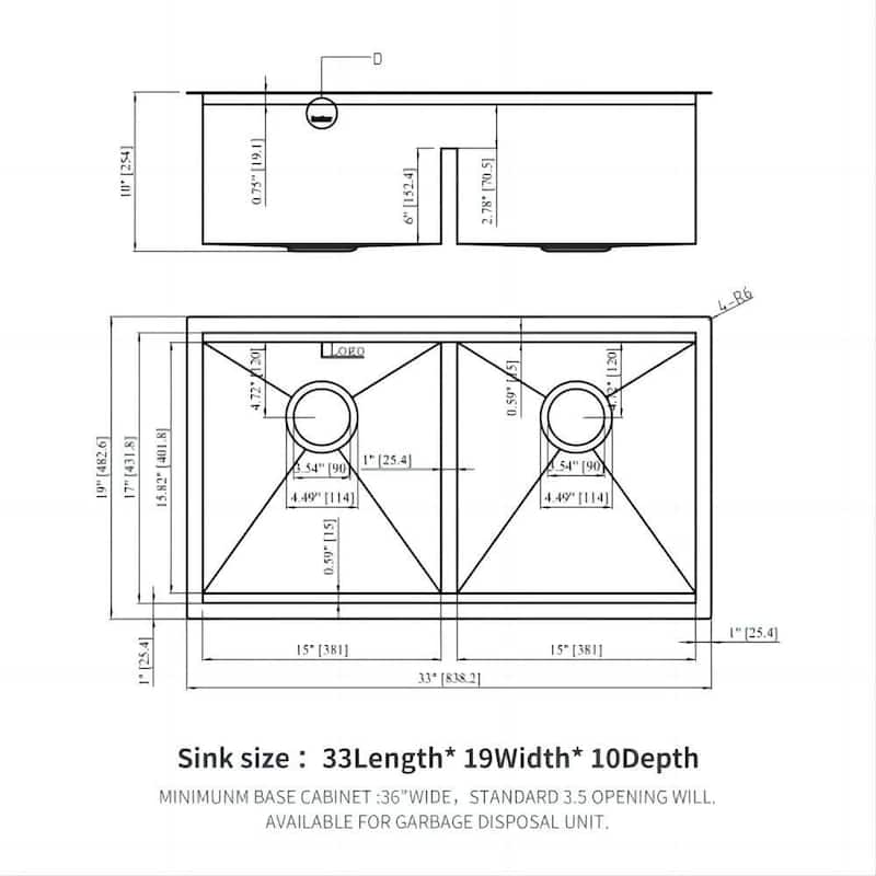 30 in 33 in Double Bowl (50/50) Undermount Kitchen Sink, 10" Deep Basin
