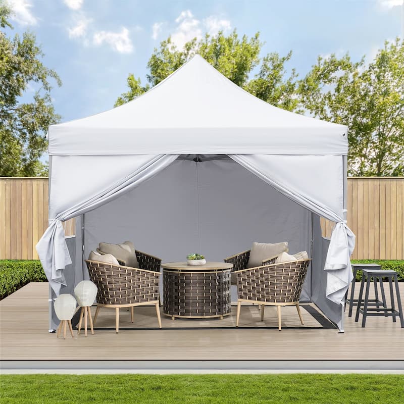 Zenova 10'x10' Pop up Canopy Tents with 4 Sidewalls Portable Folding Gazebo Tent - White