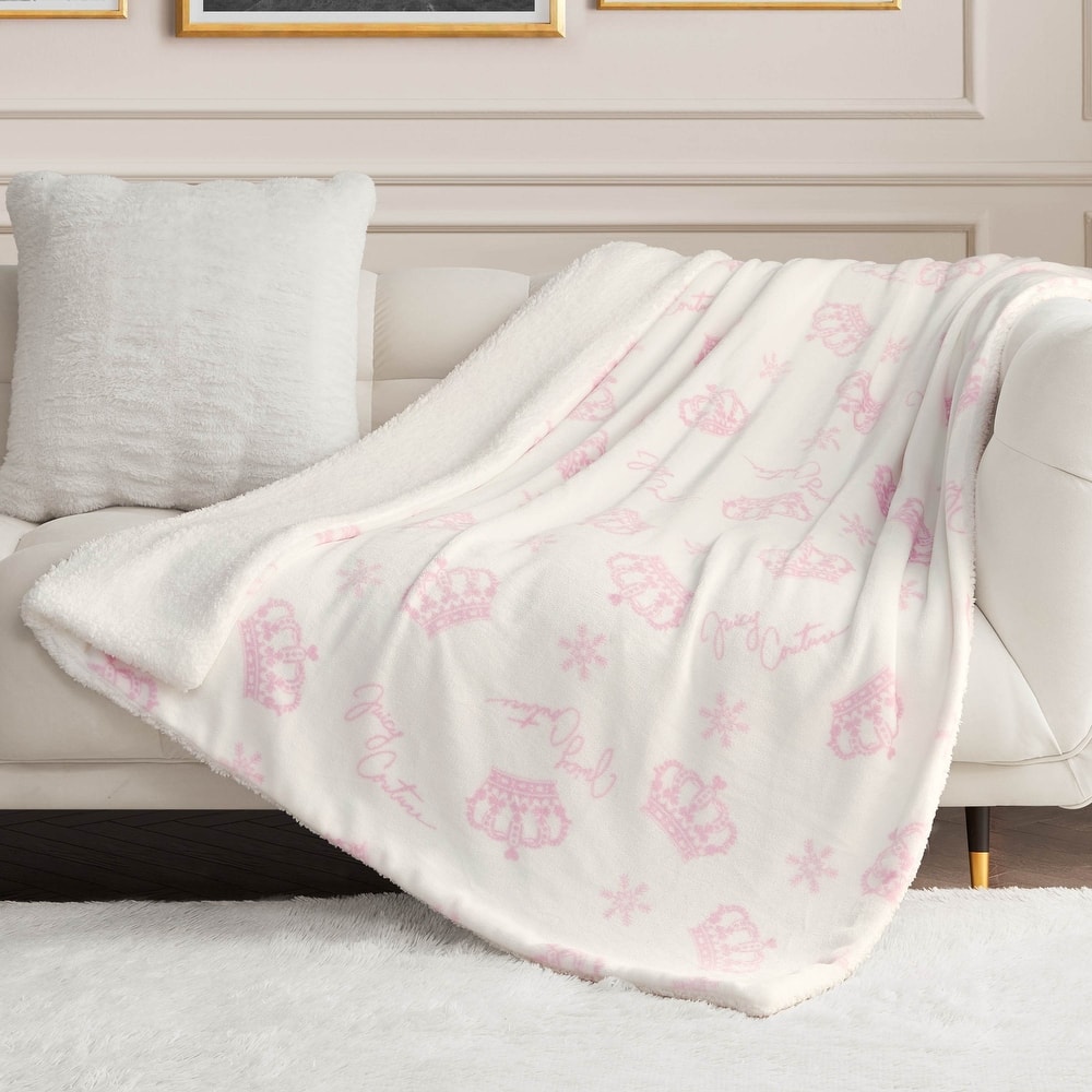 Juicy Couture Plush Reversible Sherpa Throw Blanket