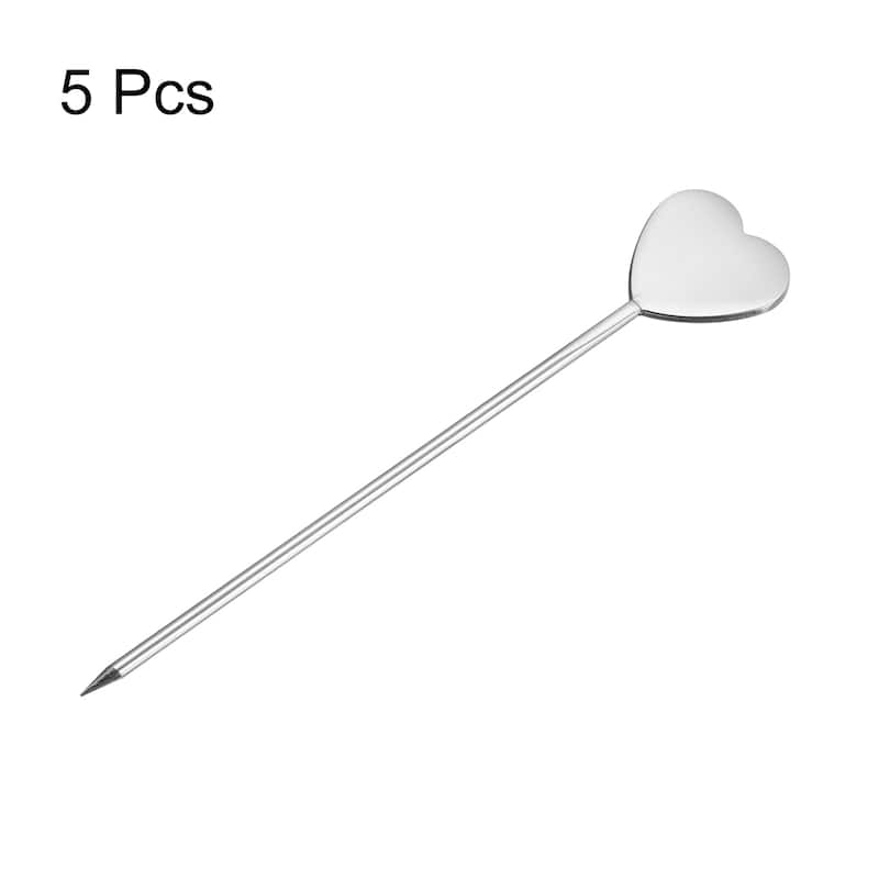 4.8" Metal Cocktail Toothpicks Heart Shape Drink Picks Cocktail Skewer - Silver