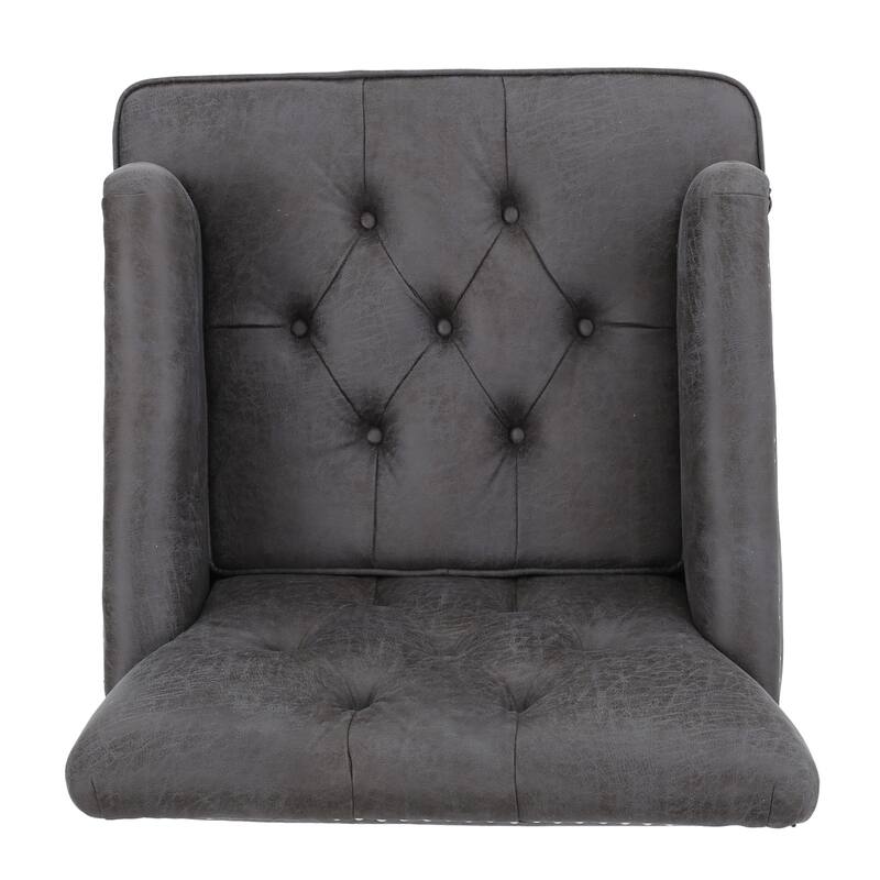 Modern 28" Upholstered Button Tufted Club Chair with Nailheads and Birch Wood Legs