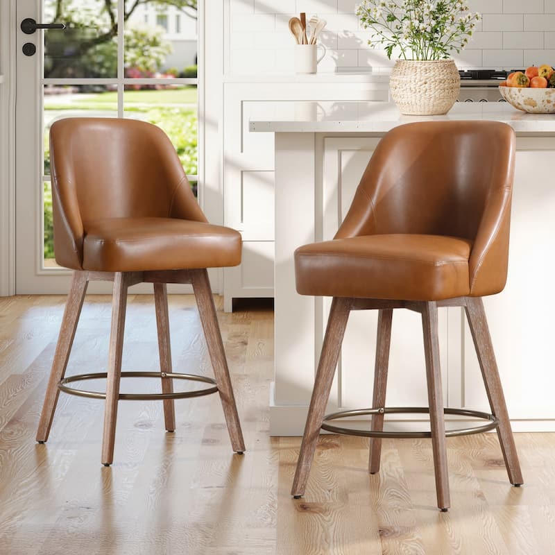 26" Upholstered Counter Height Swivel Bar Stool, Counter Stools with Solid Wood Legs - 39.37"H x 22.44"D x 21.65"W