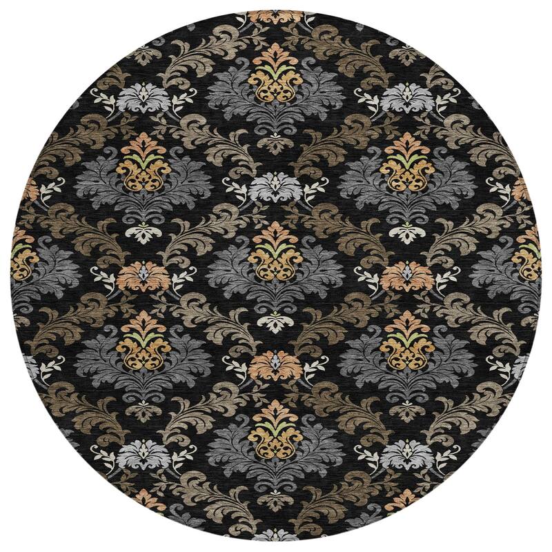 Machine Washable Indoor/ Outdoor Damask Patna Chantille Rug