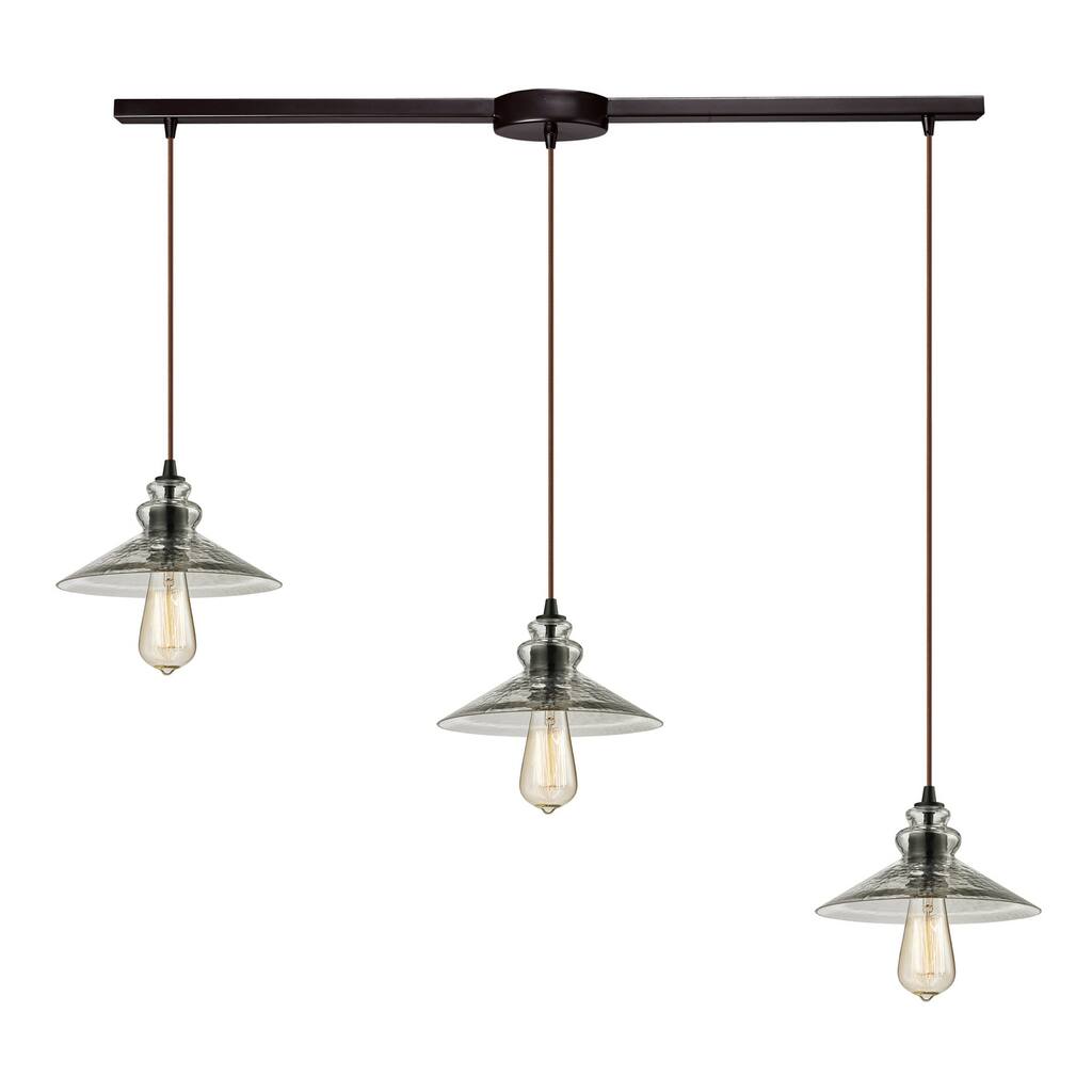 Giuseppe Lighting Three Light Pendant Hammered Glass Oil Rubbed Bronze - exact size