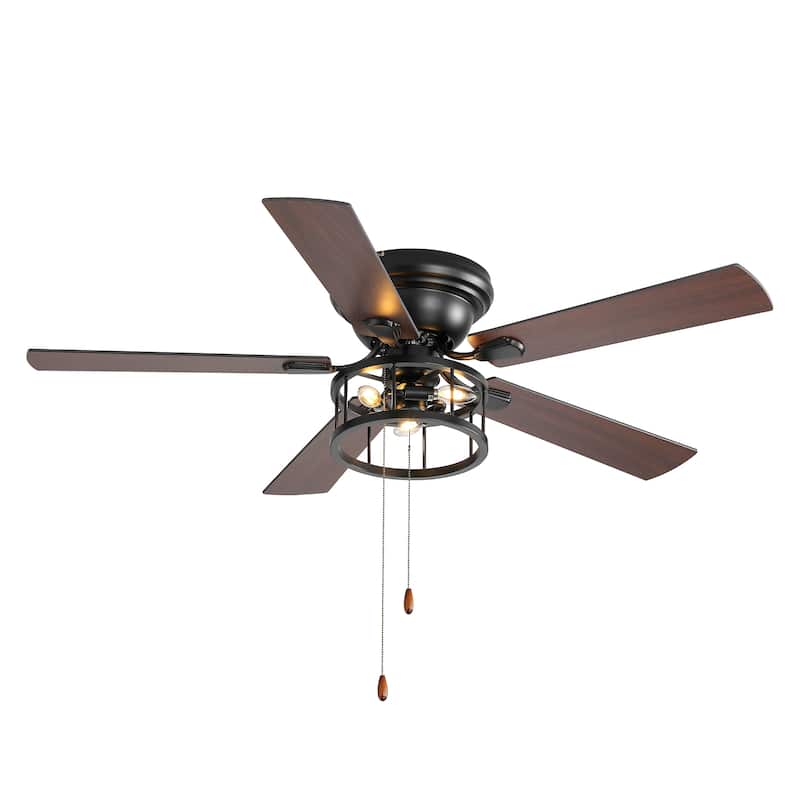 52-in Black Flush Mount Industrial Indoor Ceiling Fan with Pull Chain (5-Blade)