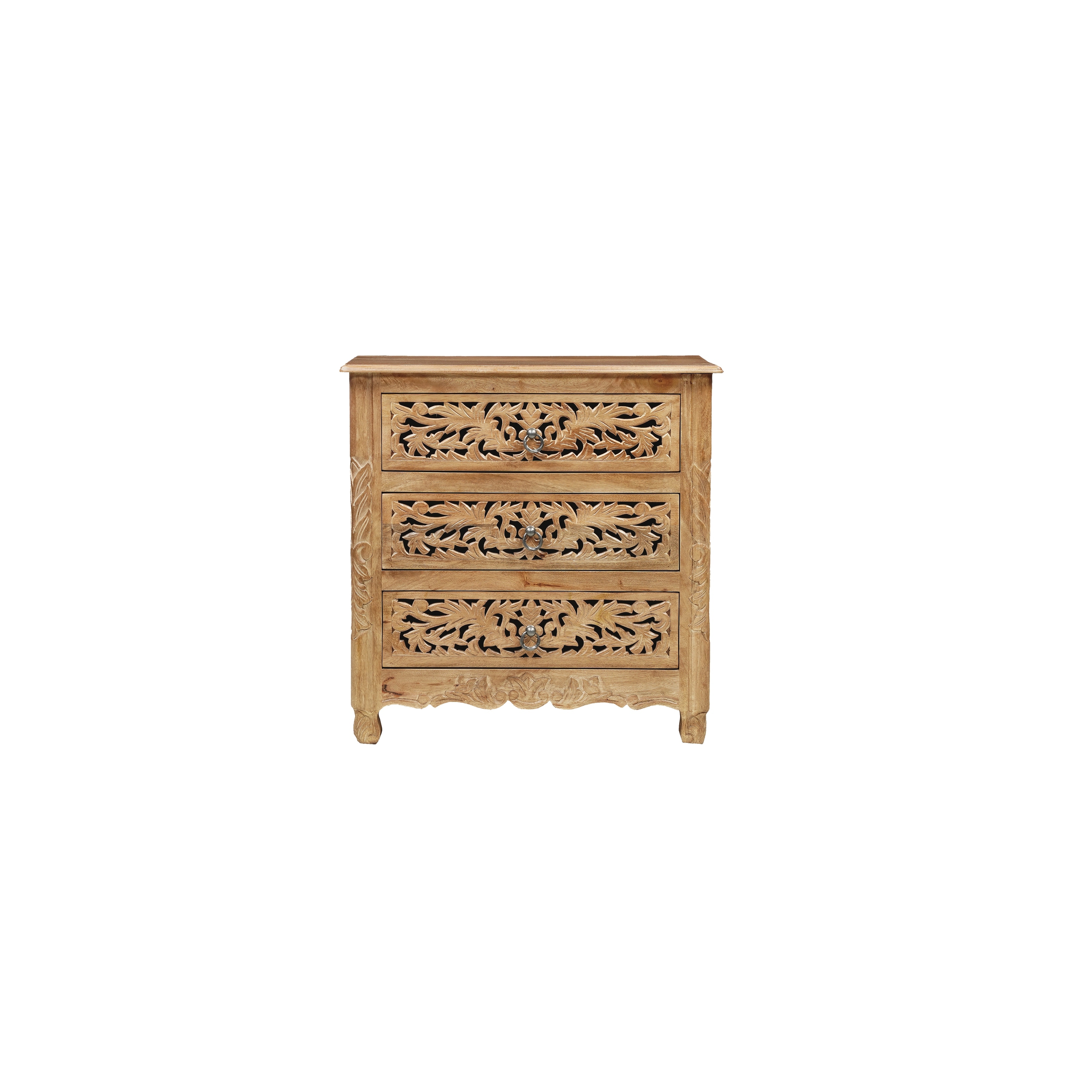 Florence Floral Solid Wood 3-Drawer Nightstand Assembled