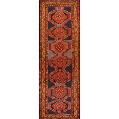 Orange Ardebil Persian Vintage Runner Rug Handmade Wool Carpet - 3'9"x 13'3"