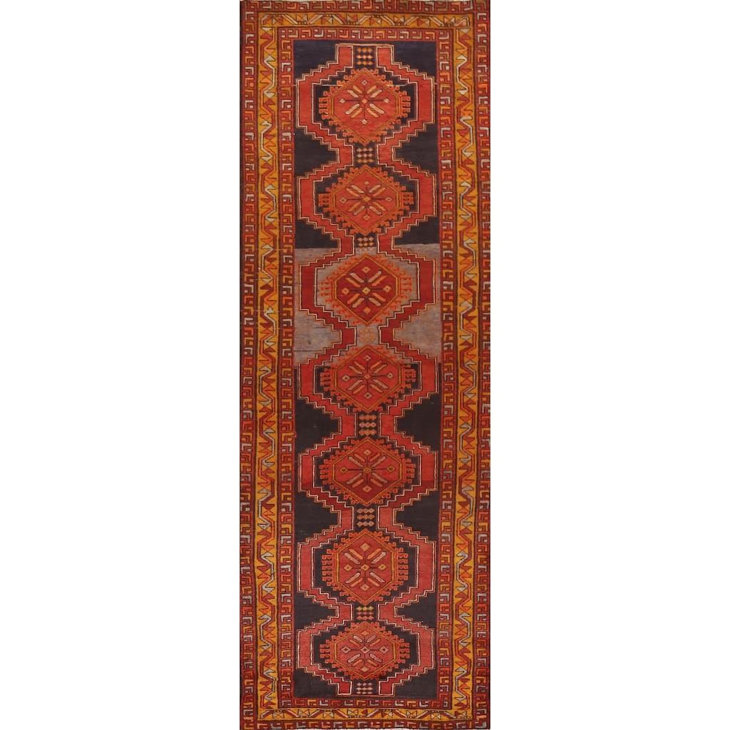 Orange Ardebil Persian Vintage Runner Rug Handmade Wool Carpet - 3'9"x 13'3"