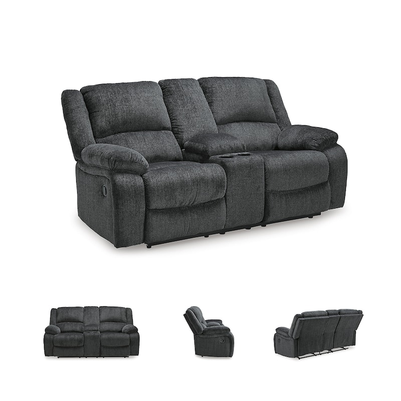 Draycoll Contemporary Double Reclining Loveseat w/Console, Slate - Medium