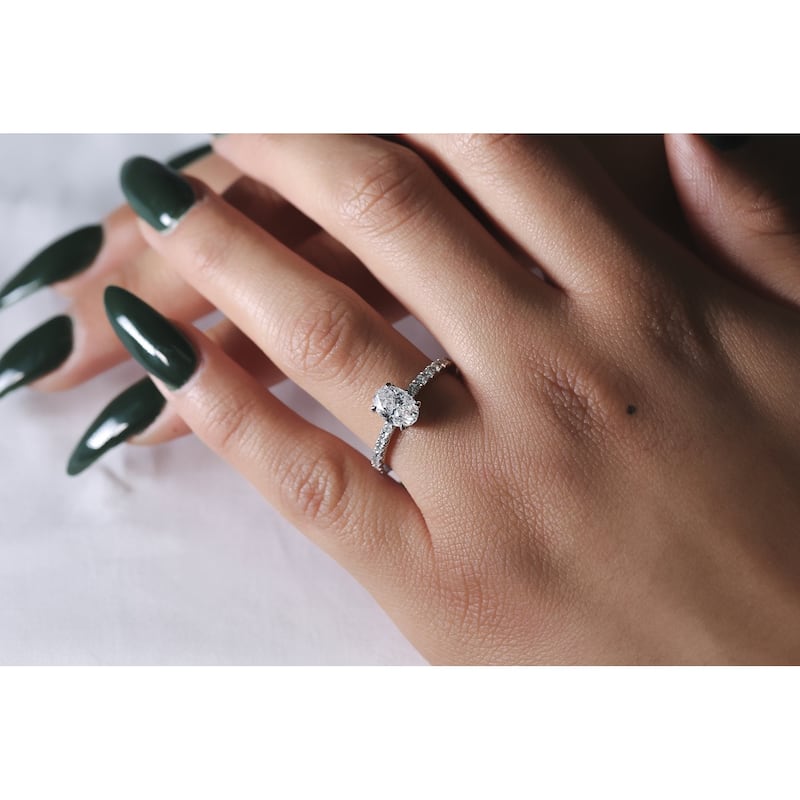 Kobelli 1.48 Carats Oval Natural Diamond 14k Solid White Gold Near Eternity Low-set Nina Engagement Ring