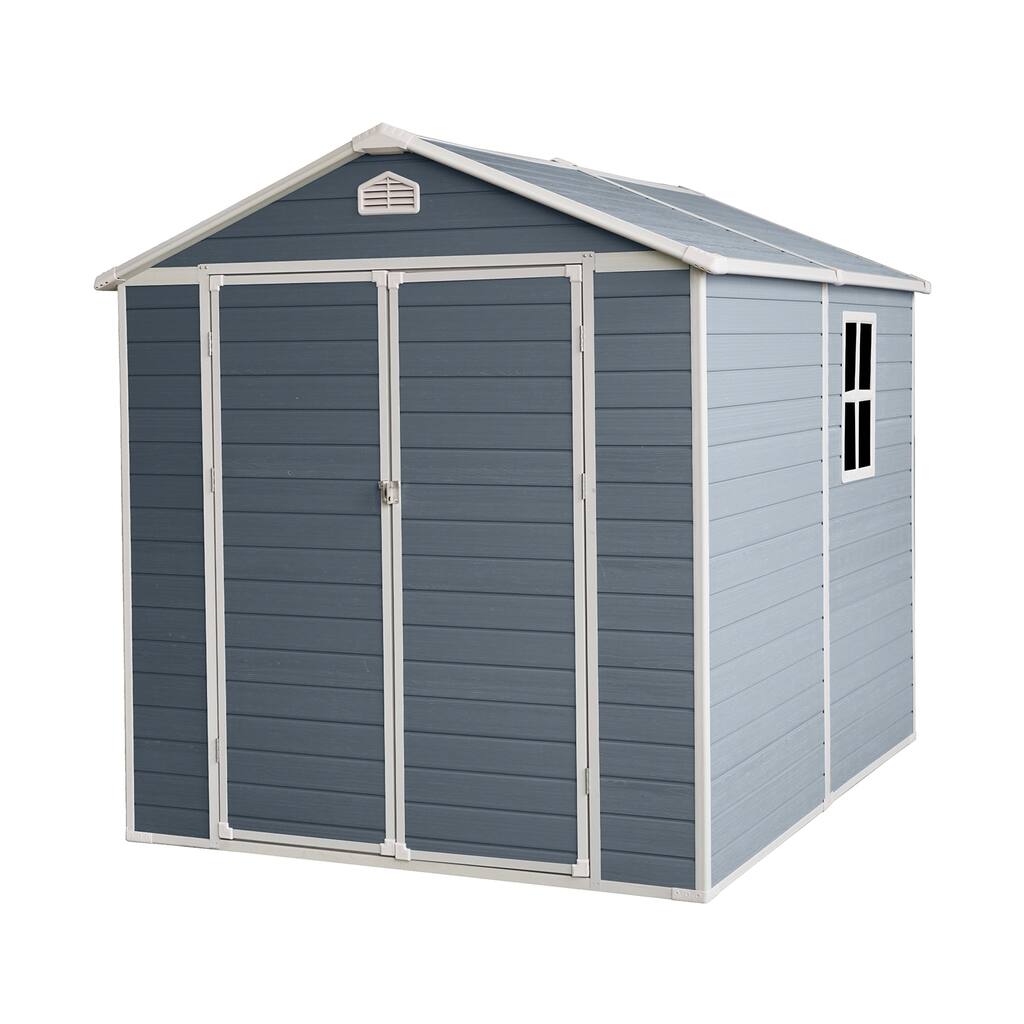 Resin Outdoor Storage Shed Tool Shed with Lockable Double Doors, All-Weather Garden Shed Pet Shed for Side Yard
