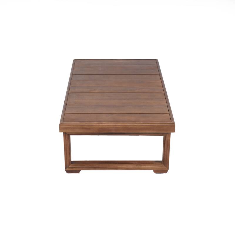 Roomfitters Outdoor Patio Coffee Table with Slatted Wood Design, Weather-Resistant Frame