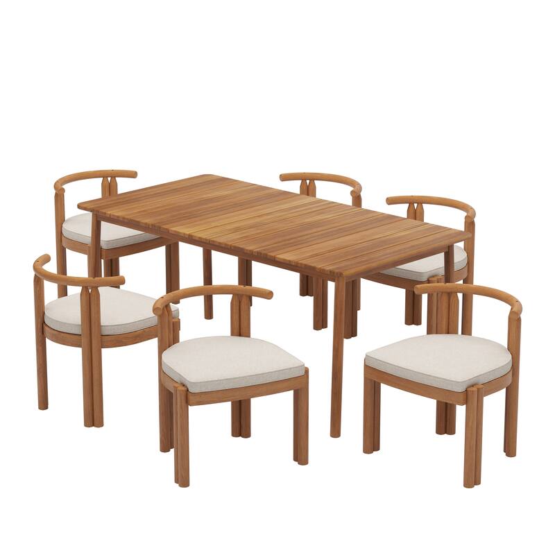 Christopher Knight Home - Sanchez Acacia Wood Outdoor 7 Piece Dining Set with Polyester Cushion - 7 Piece