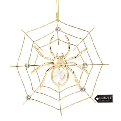 Matashi 24K Gold Plated Crystal Studded Lucky Spider Hanging Ornaments for Christmas Tree Spider Miracle Traditions, Home Decor