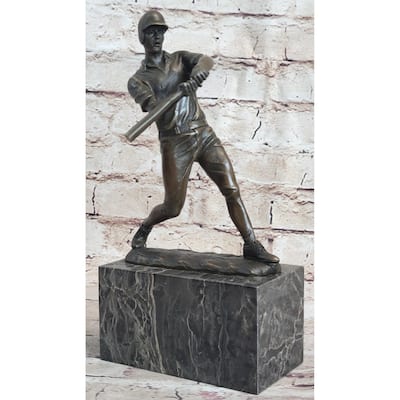 Baseball Player Bronze Metal Sculpture Statue Figure Trophy Decor On Marble Base
